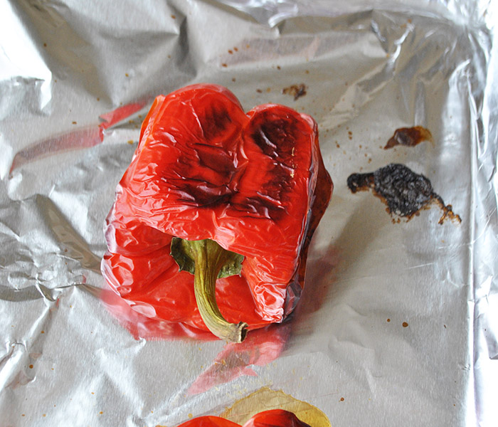 roasted red pepper on foil