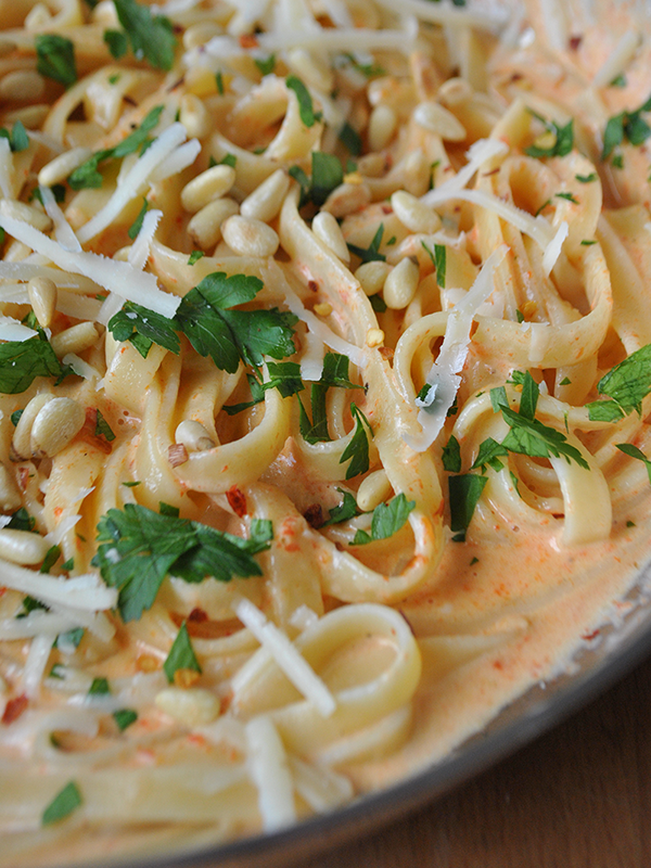 Roasted Red Pepper Cream Sauce with Fettuccine