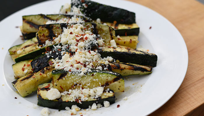 Grilled Zucchini Recipe with Feta and Red Pepper Flakes
